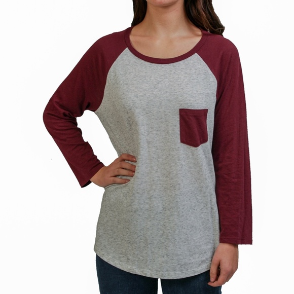 ●PINK Long Sleeve Color Block Pocket Tee - Picture 2 of 3